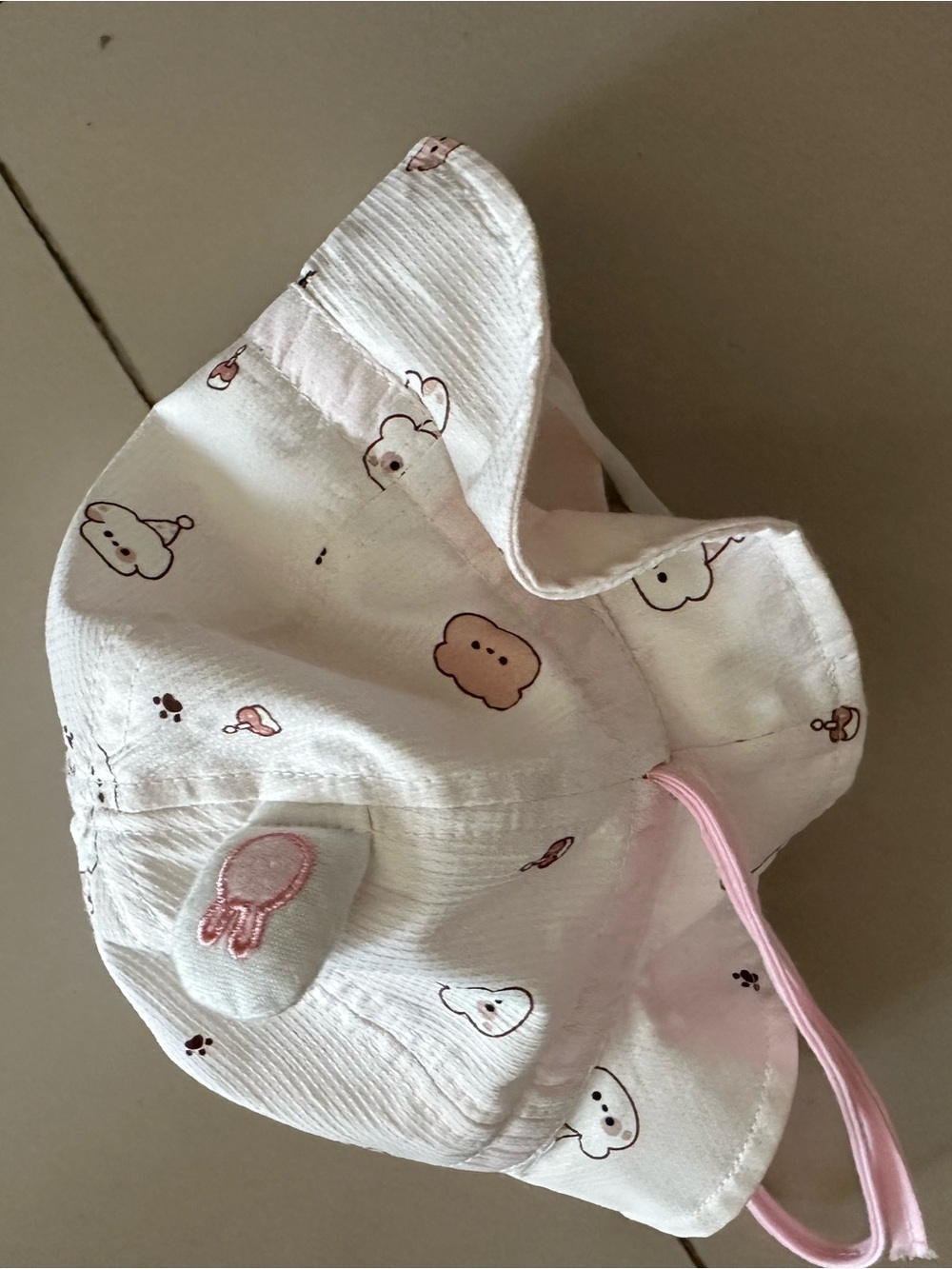 White & Pink Bear Print Bucket Sun Hat for Kids